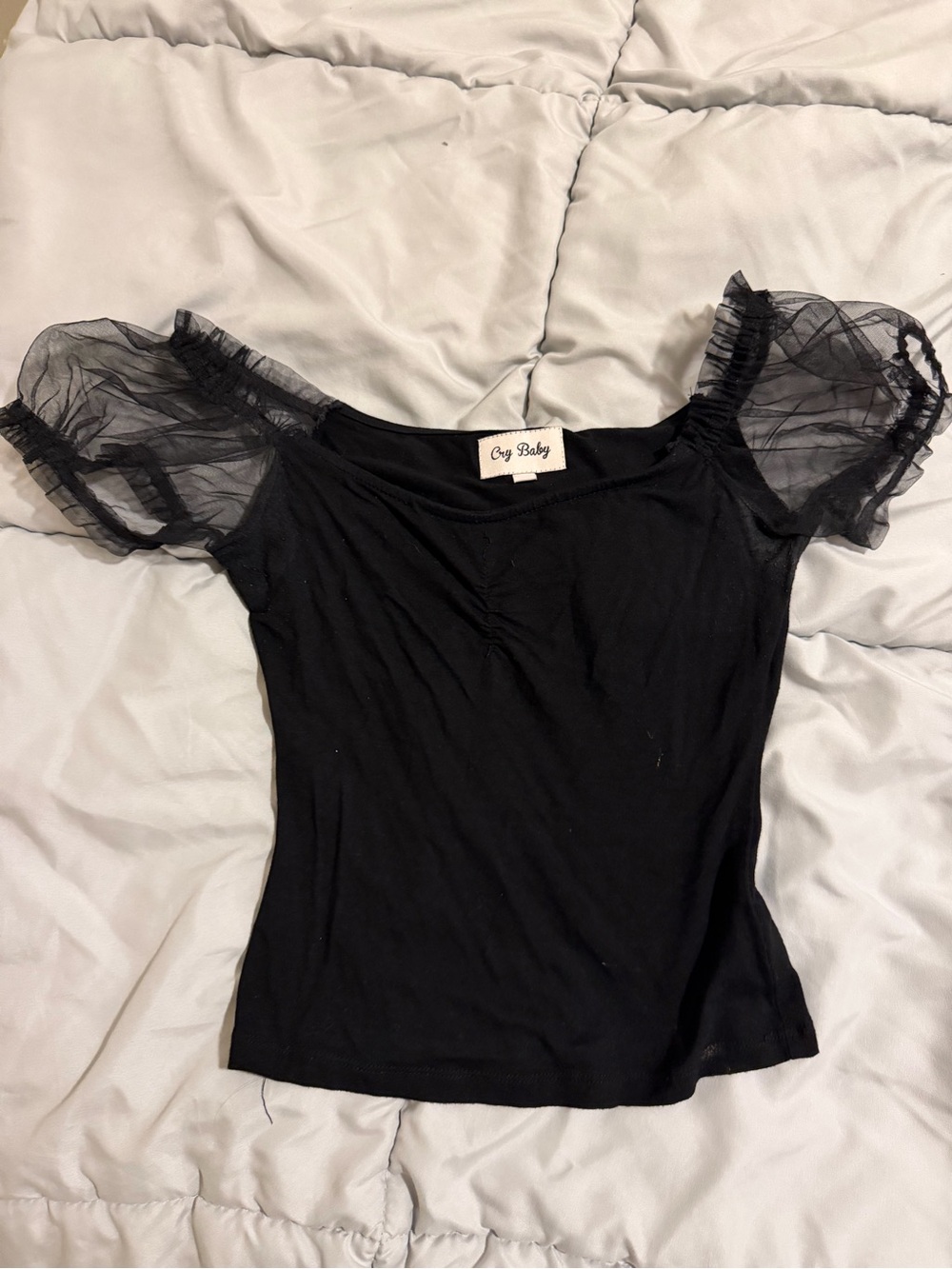 Cozy Baby Black Puff-Sleeve Crop Top